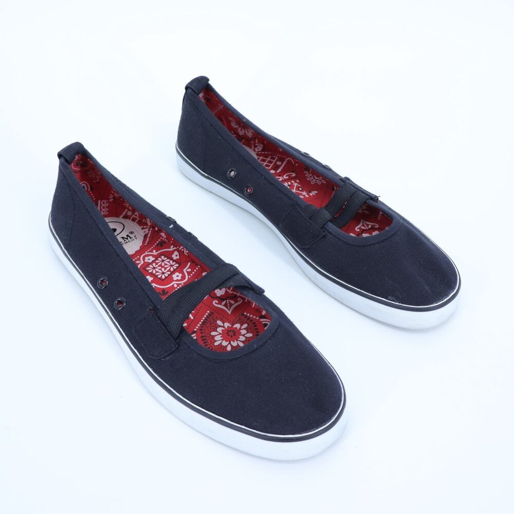 B.U.M Y2K Vtg Canvas Mary Jane Flats Black Slip On Sneakers Women's 8